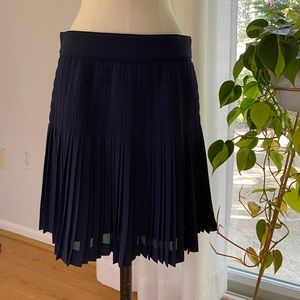 J Crew Pleated Lattice Skirt Sheer Navy Accordion Lined.